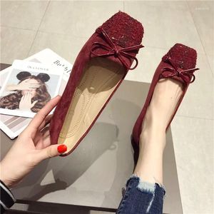 Casual Shoes 2024 Women Fashion Flats Square Toe Flock Ballet Black Red Ballerinas Girls Moccasins
