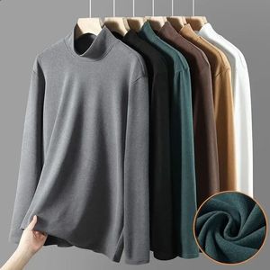 Men Tshirt Long Sleeve 2023 Autumn Winter Keep Warm Tees Solid Color Bottoming Shirt Half Turtleneck Male Casual Tops Pollovers 240308