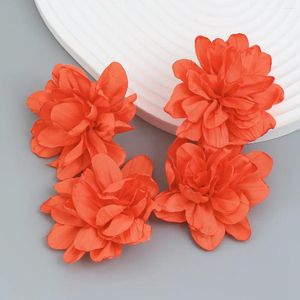 Dangle Earrings Handmade Big Black Orange Flower Petal Cotton For Women Trend Statement Jewelry