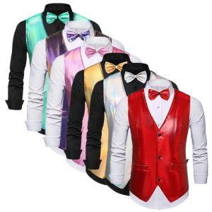 Vests Fashion Men Pure Colour Suit Vest Red / Gold / Silver Men Prom Party Bar KTV Stage Casual Dress Waistcoat