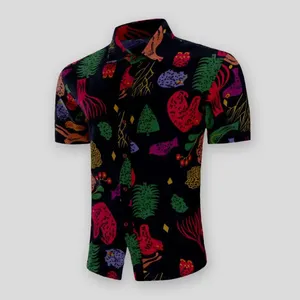 Men's Casual Shirts Men Summer Shirt Colorful Print Ocean Theme Short Sleeves Single-breasted Buttons Cooling Lapel 3D Plus Size Top Clot