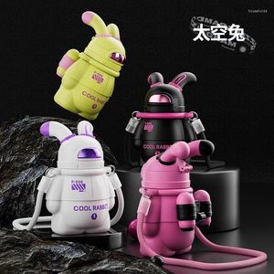 Water Bottles Space Moon Rabbit Trendy Play Thermos Cup 316 Stainless Steel Large Capacity Children's Cartoon Straw