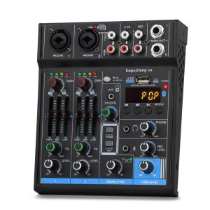Профессиональный 4 -канальный аудио -интерфейс Mini Mixer USB Bluetooth Sound Card 48V Phantom Power Studio Запись DJ Mixing Console