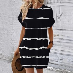 Casual Dresses Women Short Sleeve T-shirt Dress Summer Tunic Printed Loose Mini With Pockets Robe Femmes