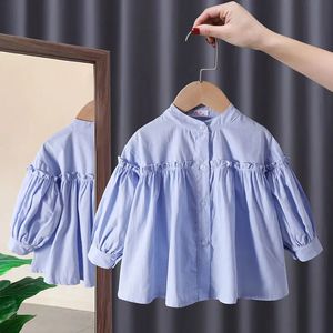 Primavera outono meninas blusas crianças camisas de manga longa crianças rendas princesa camisas de fundo estilo ocidental bebê 240314