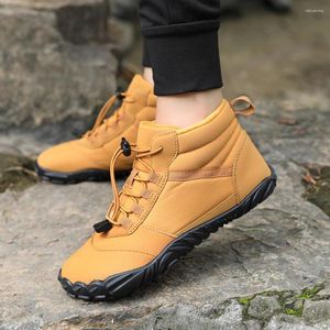 Sapatos de fitness das mulheres dos homens botas militares à prova dwaterproof água amarelo alta superior trekking anti deslizamento pelúcia forrado para viagens escalada caminhadas