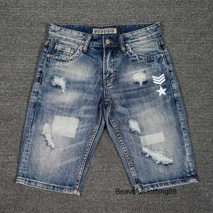 Mens Jeans Ly Fashion Summer Men Retro Blue Destroyed Ripped Denim Shorts Streetwear Printed Designer Hip Hop Short For