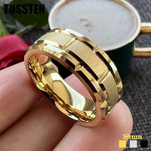 Tussten Mens Tungsten Carbide Ring 8mm Brick Pattern Brick Bands for Hem Wedding Jewelry 240313