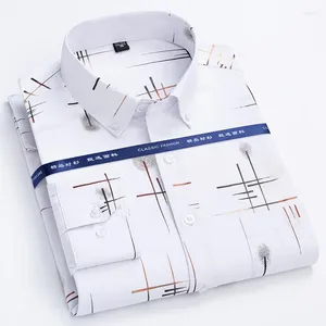 Men's Dress Shirts Fashion High-end Formal Wear Latest Non-iron Anti-wrinkle Business Casual Printed Thin Plaid Slim Tight Shirt