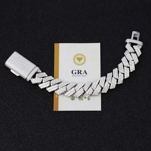 RTS Hip Hop Jewelry Gold Plated Sterling Sier Baguette Round Moissanite VVS Diamond Cuban Link Chain Bracelet For Men