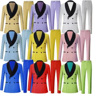 スーツメンズダブルブレスト6ボタンGroom Tuxedos Shawl Lapel Grooms Man Wedding Casual Business Boutique Flower Print Suits 2PCS