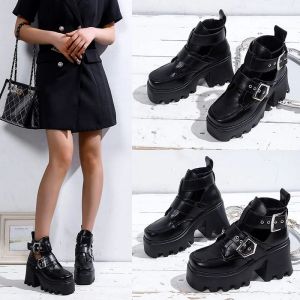 Piattaforma boots tacchi grossi stivali da combattimento sexy per donne stivali punk con cerniera oscura