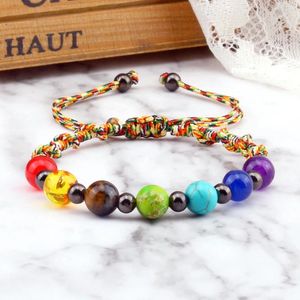 Strand clássico trançado 7 chakra pulseira masculino feminino multicolorido corda ajustável prata ouro cor cobre contas moda jóias