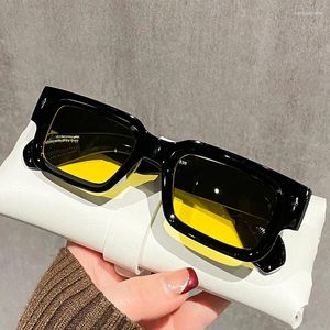 Sunglasses Fashion Retro Thick Leg Square Frame Men Women Brand Small Rice Nail Sun Glasses Black Yellow