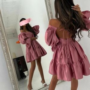 Elegant Short Pink Satin Evening Dresses A-Line Muslim Scalloped Ruffled Knee Length With Short Sleeves for Women