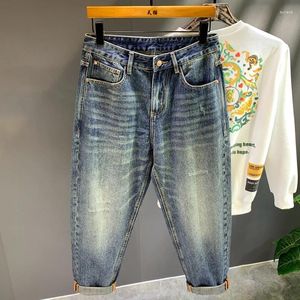 Jeans masculinos rua retro azul marca de moda primavera e outono nostálgico solto harem all-matching hip hop calças inteligentes