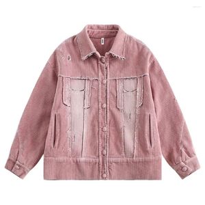 Herrjackor Corduroy Unlock Edge Vintage Pink Men Kvinnor för Spring High Street Fashion Jacket Bomull