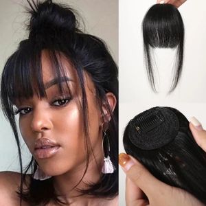 100% menschliches Haar Pony Pony mit Clips Extension Fringe mit Tempeln Pons Natural Black Wispy Bang Fringe für Frauen Clip on Air Bangs 240314