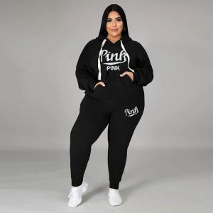 Set xl5xl dropshipping all'ingrosso inverno plus size donne abbigliamento a due pezzi set maniche lunghe con cappuccio sport con cappuccio con cappuccio femminile