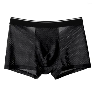 Underbyxor män is siden underkläder ren mesh lätt vikt boxare shorts sexiga andningsbara transparenta trosor elastiska man