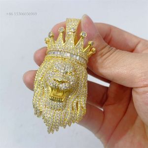 Hip Hop Custom Rapper Rock Iced Out Diamond Moissanite Stone Big Gold Lion Head Pendant