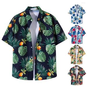 Erkekler Sıradan Gömlek Yakası Kısa Kollu Düğmeler Kapatma Erkek Gömlek Yaz Çiçek Yaprakları Baskılı İnce Hawaii Plaj Sokak Giyin