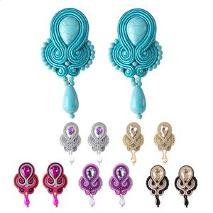 Kpacota Soutache Jewelry Leather Drop Earrings手作りの民族自由ho放に長いダングルイヤリング女性ギフトカラフルな織りの青い紫色240312