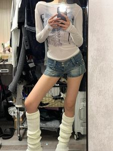 Kvinnors shorts kvinna casual denim baggy tight bodycon jean låg midja tie-färgade tvättbyxor fickor enkla sexiga gyaru