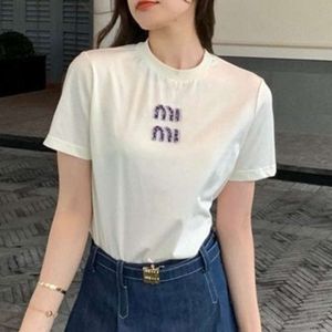 2024SS designer t shirt luxury women T shirts womens fashion crystal studded letters graphic tee round neck short sleeve top spring summer college style tees tops MM