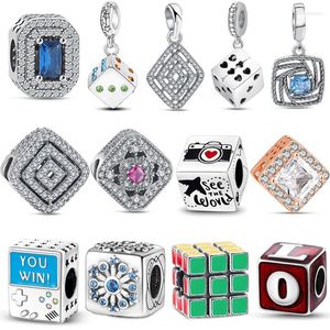 Loose Gemstones Sparkling Shining Zircon Charm Magic Cube Dice Bead 925 Sterling Silver Fit Original Bracelet For Woman DIY Jewelry