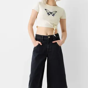 Camiseta feminina verão estética costura e corte superior feminino retro punk fada borboleta impresso gótico de manga curta camiseta y2k