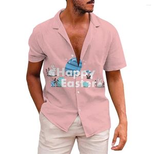 Men's Casual Shirts Mens Cartoon Hawaiian Happy Easter Day 3D Printed Beach Shirt Women Clothes Kids Colored Egg Button Tops