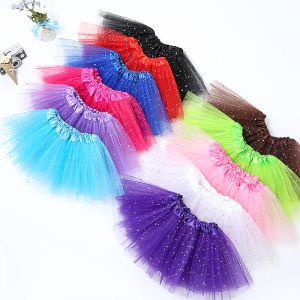 Kleider 10 teile/los Großhandel 28 t Kinder Baby Glänzenden Stern Rock Ballett Tanz Rosa Tutu Rock Mädchen 3 Schichten Tüll Pettiskirt Kinder Röcke