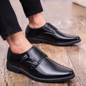 HBP Non-Brand Wedding Footwear Men Dress Leather Sole Shoes Comfortable Durable Monk Strap Pointed Toe Shoes for Men