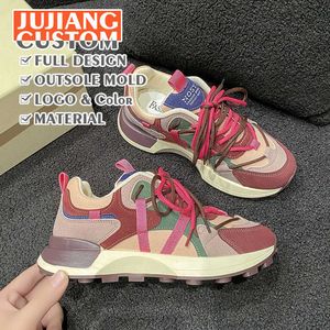 HBP Non-Brand Women Chunky Sneakers Fashion Casual Mixed Colors Leather Mesh Breathable Height Increased Wedge Platform Outdoor Running Shoes