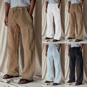 Men's Pants Baggy Mid Waist Solid Full Length Men Casual Daily Drawstring Pocket Man Trousers Y2k Clothes Straight Gym Work Pantalones