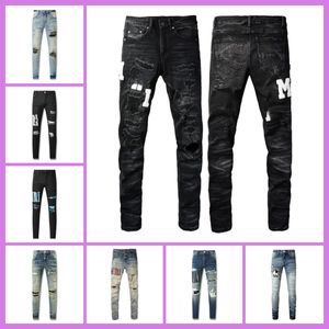 Mens Amirs jeans ksubi jeans designer lila jeans amirri jeans för män denim jeans med hål man rak ben blixtlås amari hip hop cyklister motorcykel lila märke