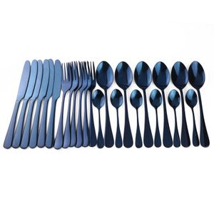 24Pcs 304 Stainless Steel Dinnerware Sets Blue Mirror Cutlery Set Black Gold Dining Knive Forks Restaurant Tableware Service 6 240315