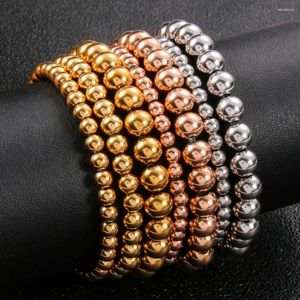 Strand 4/6/8MM 316L Stainless Steel Golden Plated Beaded Elastic Bracelet & Bangles Fashion Jewelry For Men And Women Christmas Gifts