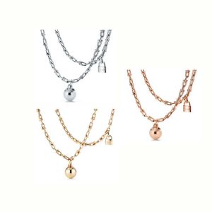 Designer Feng tiffay and co 925 Silver Ball Lock Head Pendant with Gold Plated Collar Chain Pedicle U-shaped Double Layer Necklace