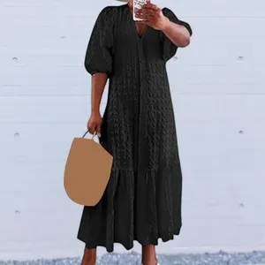 Casual Dresses Women Dress Elegant Plus Size Maxi With Ruffle Detail V Neckline A-Line Silhouette For Summer Beach Outfit