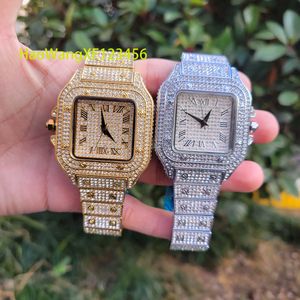 Orologio da donna di forma quadrata ghiacciato di lusso Hip Hop Orologio da donna con numero di zircone placcato oro argento impermeabile