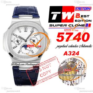 5740 Kalendarz wieczny A324SC Automatyczne męże Watch Twf White Tekstura Stick Blue Leather Pasp