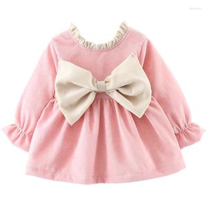 Mädchen Kleider Frühling Herbst Baby Outfits Koreanische Nette Bogen Fleece Langarm Prinzessin Kleinkind Kleid Kinder Geboren Kleidung BC832