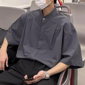 Men's Casual Shirts Men Summer Shirt Stand Collar Loose Single-breasted Half Sleeve Soft Breathable Chinese Style Baggy Hip Hop Streetwear