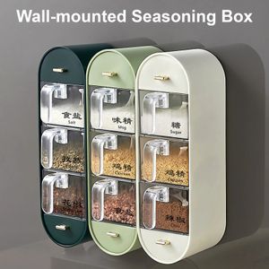 Wall mounted Seasoning Box Salt Pepper Spice Rack Jar Sugar Bowl Spice Box Organizer Kitchen Spice Organizer Set Storage Shelf 240307