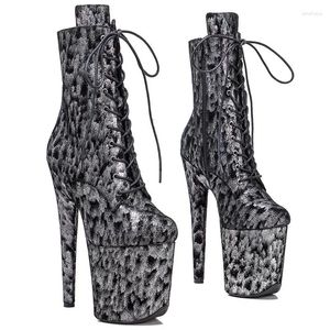 Dansskor laijianjinxia 20cm/8inch äkta läder kvinnors plattform disco party höga klackar pol boot