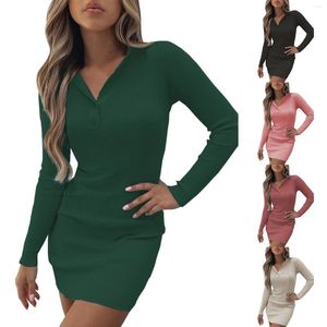 Casual Dresses Women's Solid Knitted Sexy Dress Long Sleeve Wrapped Hip Waist Sweater Evening Wraps