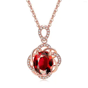 Anhänger Halsketten Rot Kristall Blume Für Frauen Rose Gold Überzogene Halskette Weibliche Geburtstag Geschenke Mode Schmuck N615