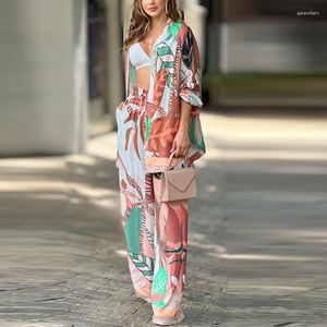 Cover Ups For Swimwear Women Dress Bathroom Ladies Beach 2024 Tunic Cardigan Printed High Waisted Wide Leg Pants Set Jacket